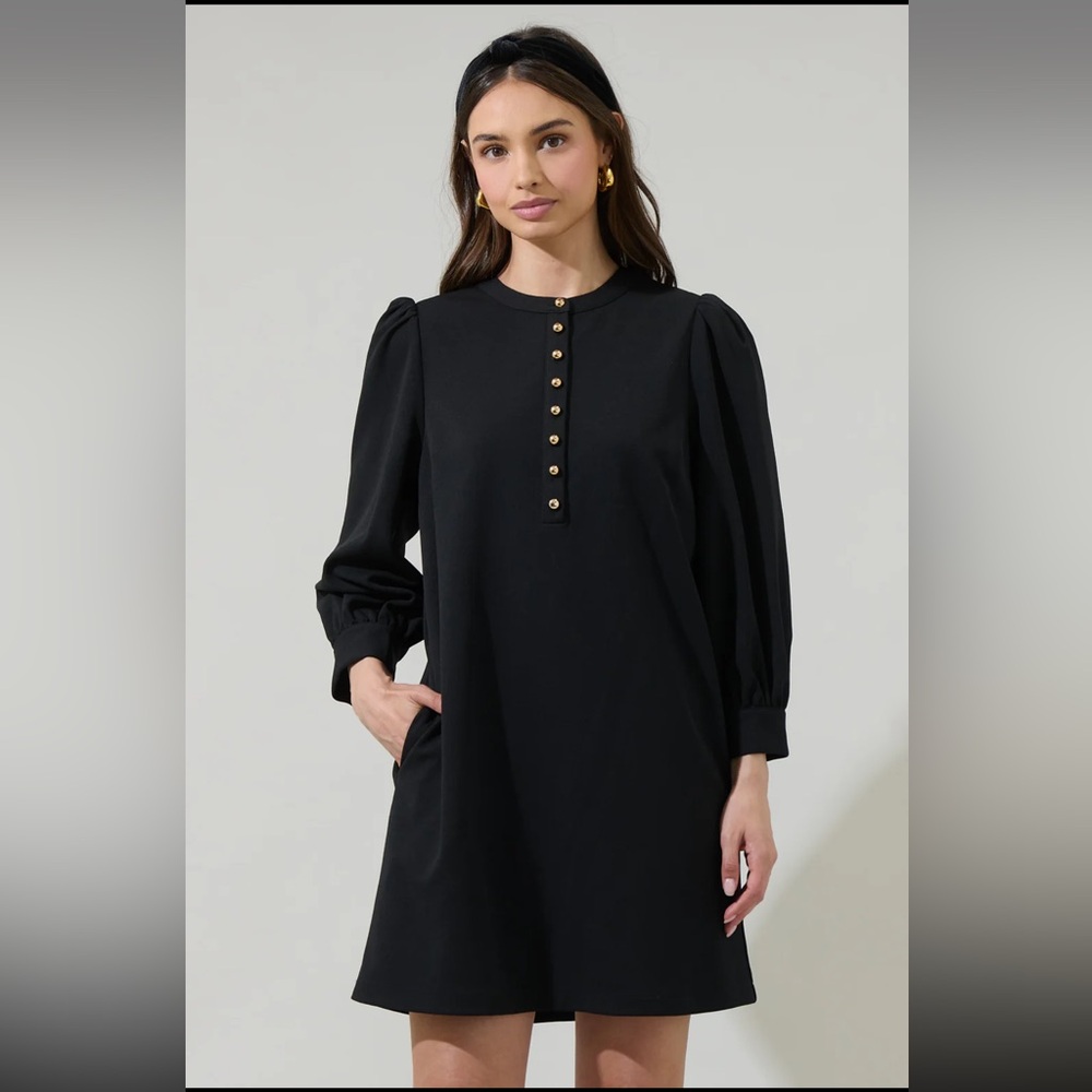 Sugarlips Black Long-Sleeve Button Front Shift Mini Dress size Medium